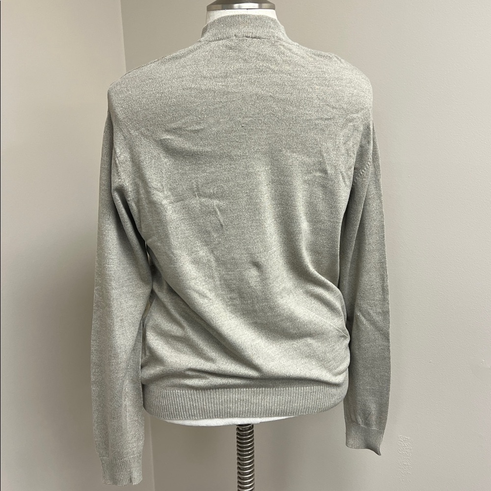 Perry Ellis men’s large grey gray silk cotton grid pattern mock neck sweater - Picture 3 of 8